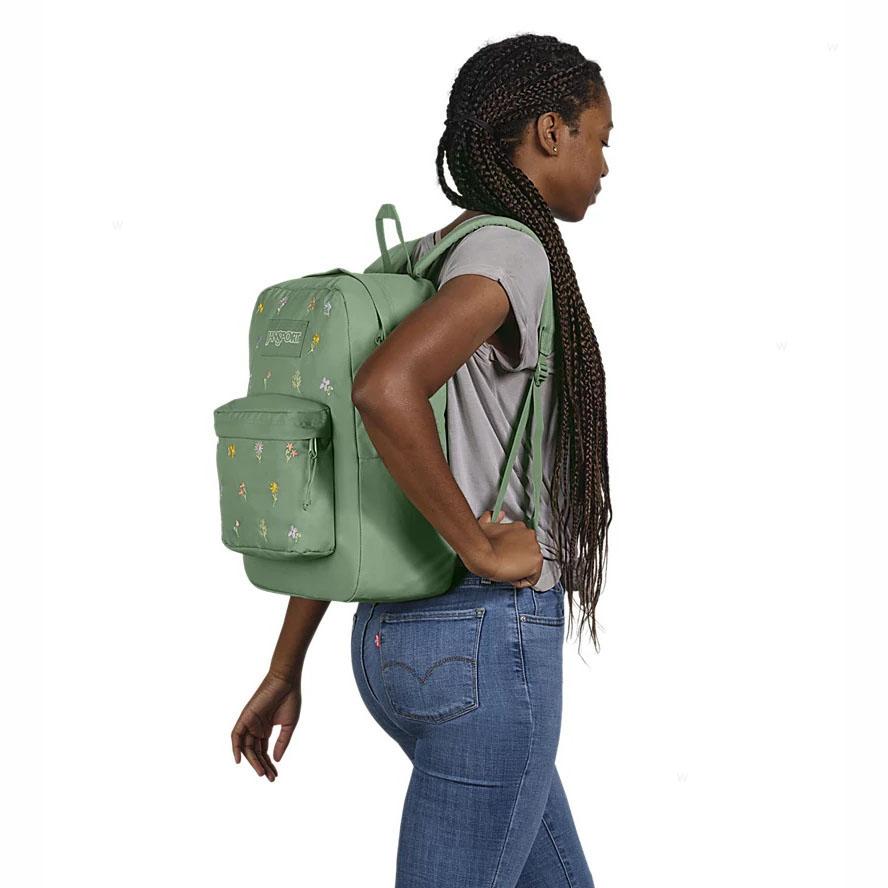 Green JanSport EMBROIDERED BLOSSOM BUNDLE Laptop Backpacks | US_JS154