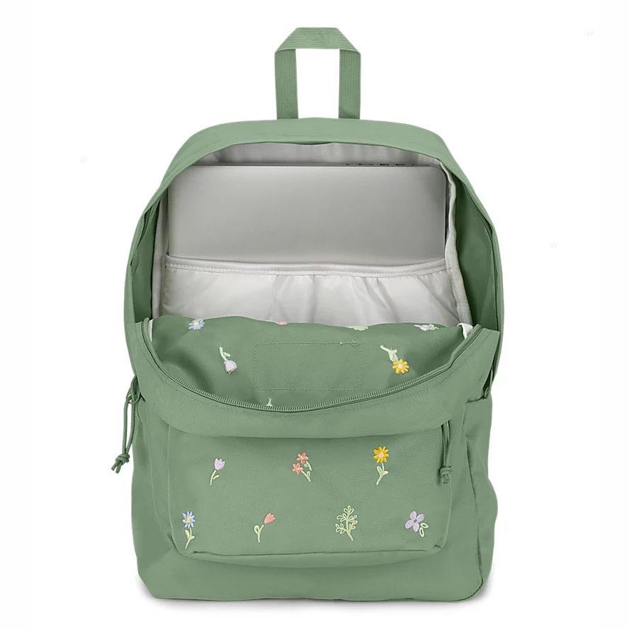 Green JanSport EMBROIDERED BLOSSOM BUNDLE Laptop Backpacks | US_JS154