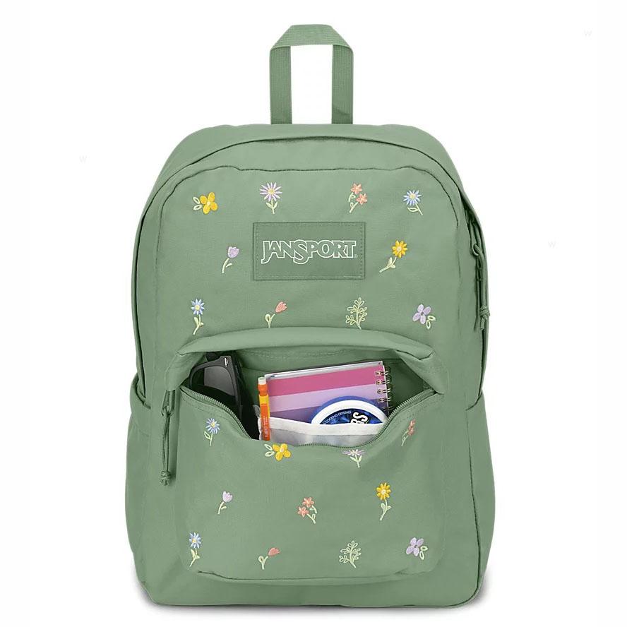 Green JanSport EMBROIDERED BLOSSOM BUNDLE Laptop Backpacks | US_JS154