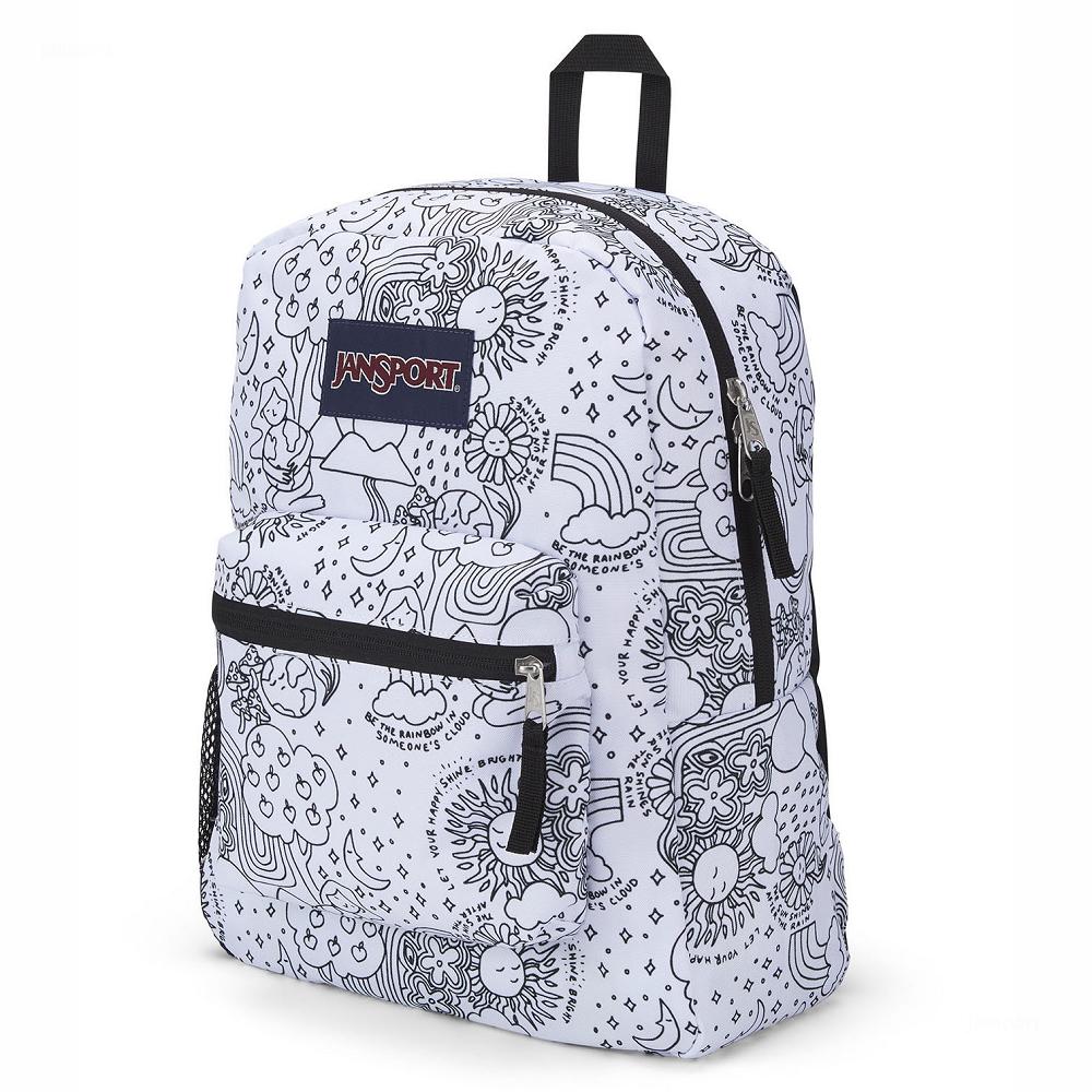 White / Black JanSport CROSS TOWN School Backpacks | US_JS373