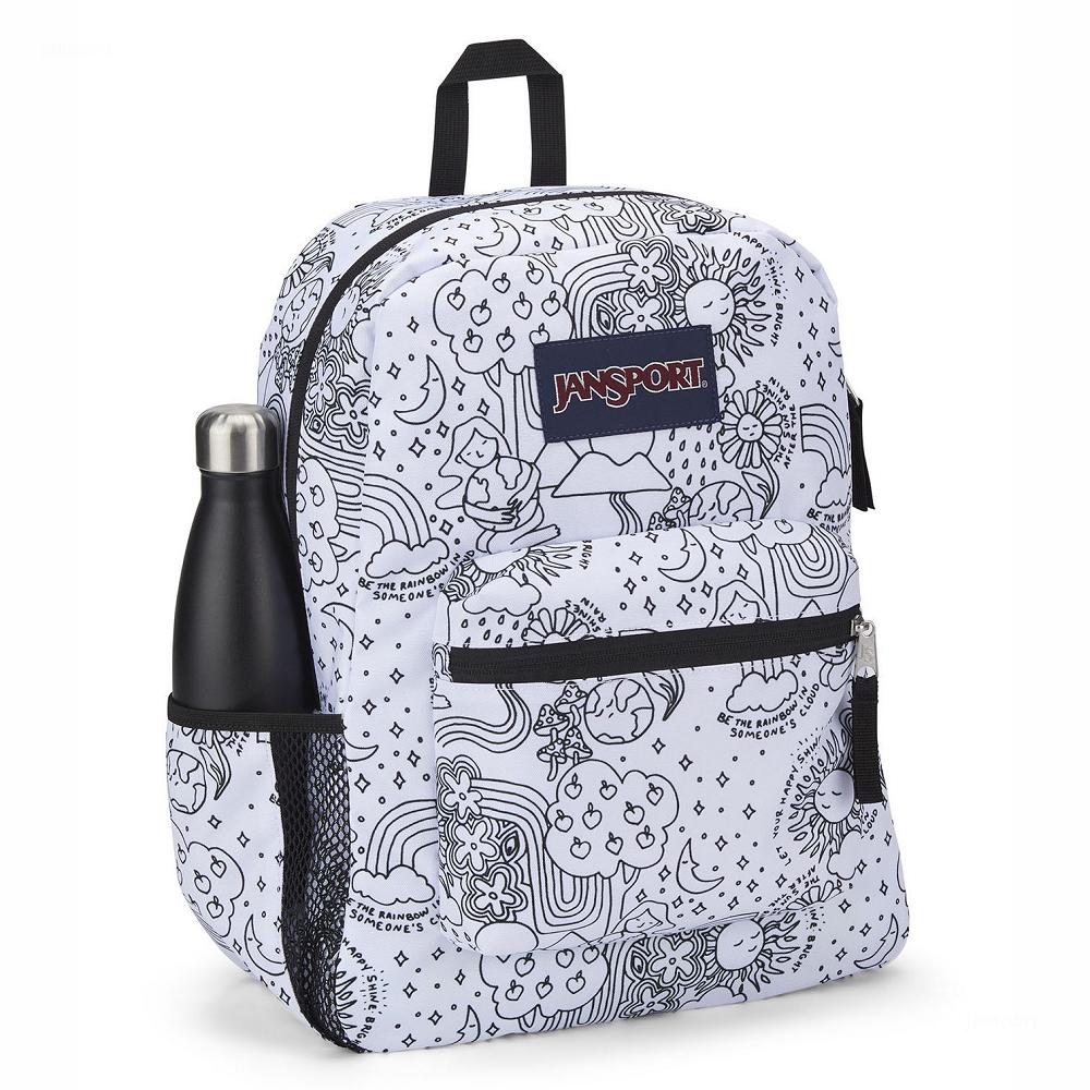 White / Black JanSport CROSS TOWN School Backpacks | US_JS373