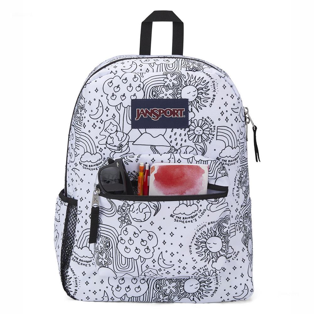 White / Black JanSport CROSS TOWN School Backpacks | US_JS373