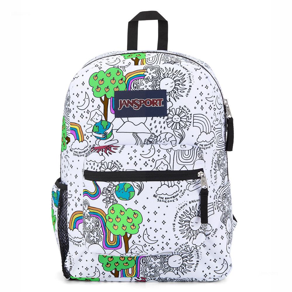 White / Black JanSport CROSS TOWN School Backpacks | US_JS373